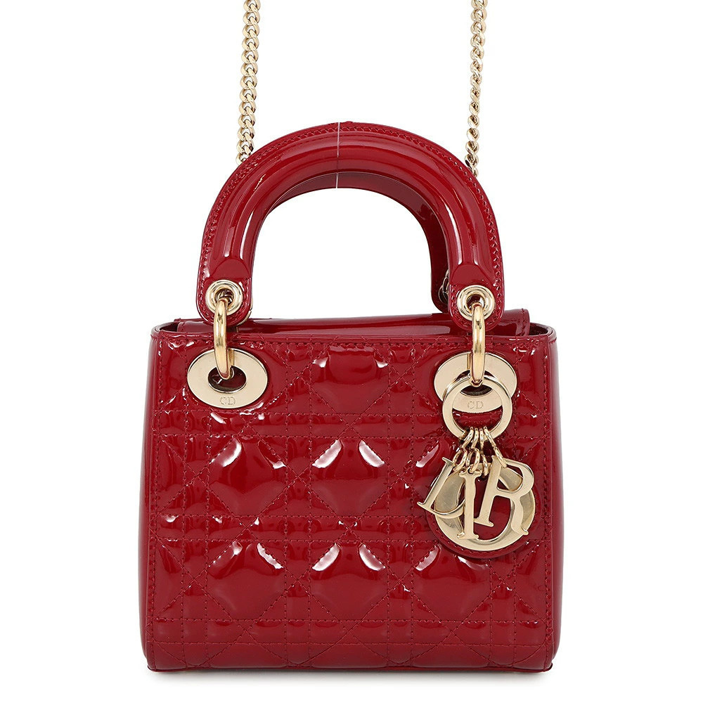 Christian Dior Handbag Cannage Lady Patent Vernis Calf Leather Bag